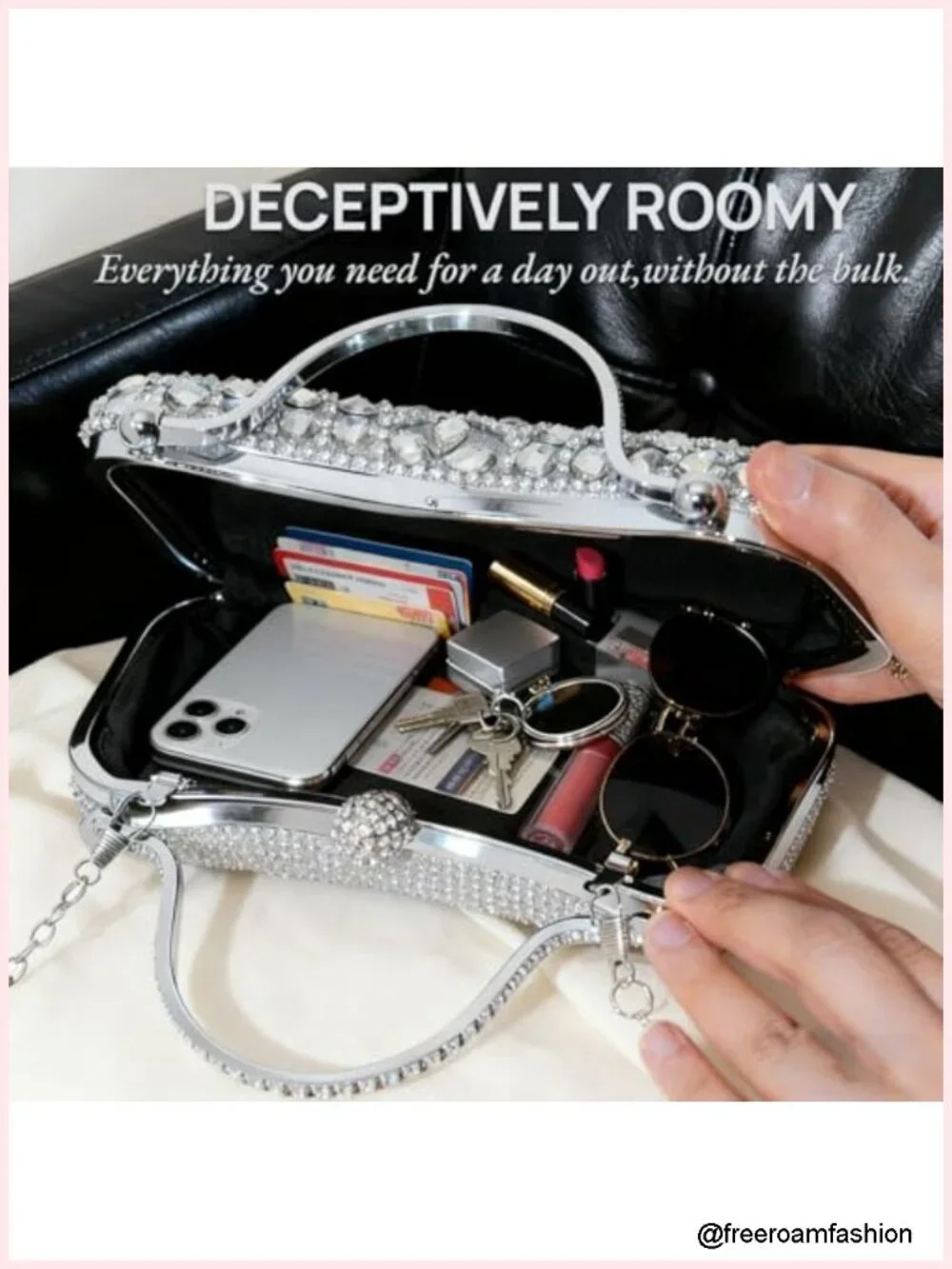 Fringe Rhinestones Clutch Purse with Detachable Chain Strap